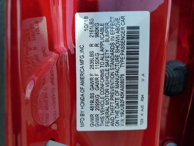 19UUB2F45KA008076 - 2019 ACURA TLX TECHNOLOGY RED photo 13