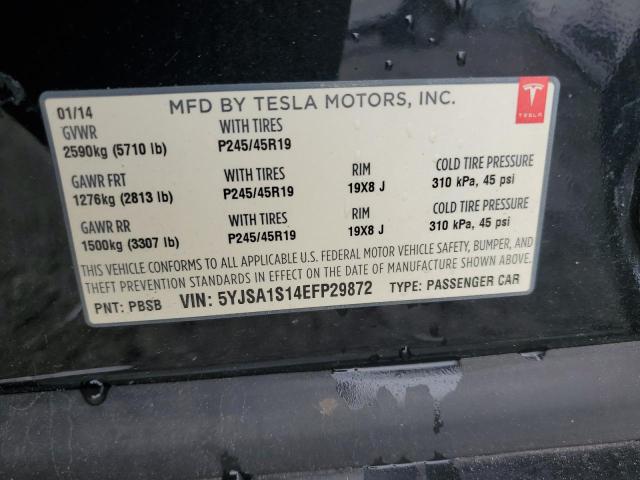 5YJSA1S14EFP29872 - 2014 TESLA MODEL S შავი ფოტო 13