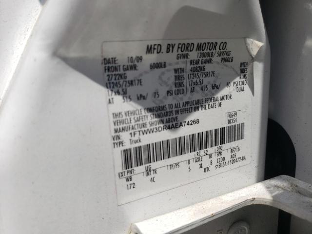 1FTWW3DR4AEA74268 - 2010 FORD F350 SUPER DUTY WHITE photo 13