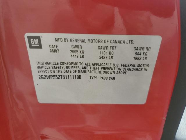 2G2WP552781111100 - 2008 PONTIAC GRAND PRIX 红色 照片 12