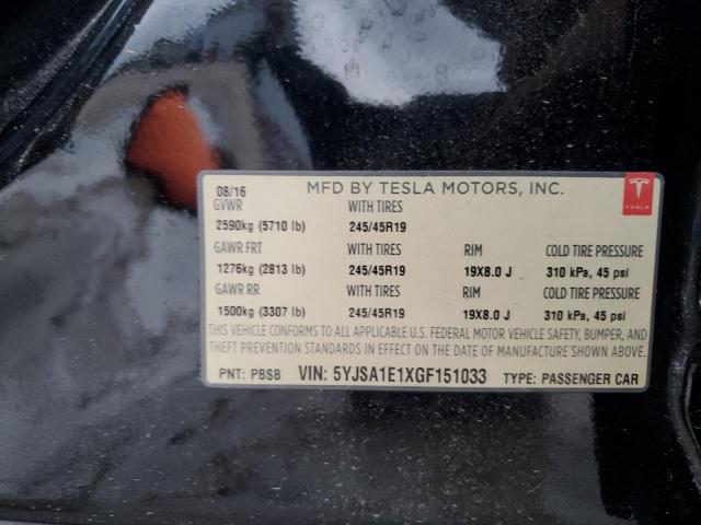 5YJSA1E1XGF151033 - 2016 TESLA MODEL S BLACK photo 12
