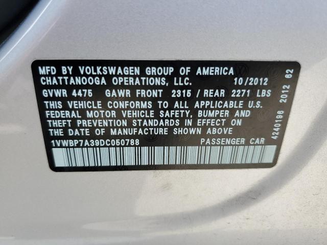 1VWBP7A39DC050788 - 2013 VOLKSWAGEN PASSAT SE SILVER photo 12