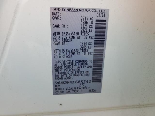 5N1AR2MN7EC685742 - 2014 NISSAN PATHFINDER S WHITE photo 14
