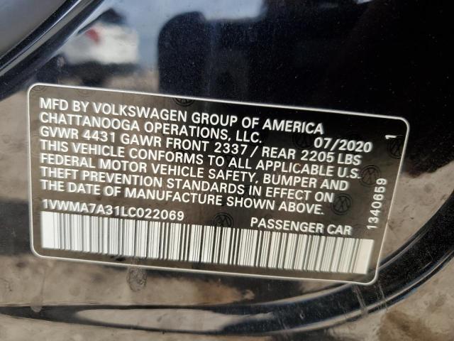 1VWMA7A31LC022069 - 2020 VOLKSWAGEN PASSAT R-LINE Սև լուսանկար 12
