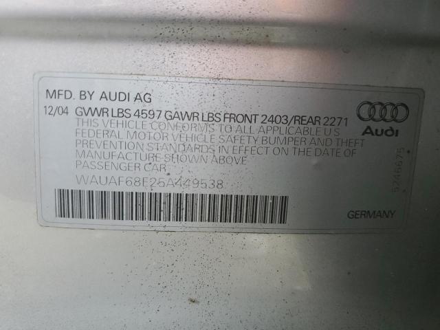 WAUAF68E25A449538 - 2005 AUDI A4 2.0T SILVER photo 12