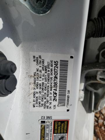 2HGFA16879H317245 - 2009 HONDA CIVIC EX WHITE photo 12