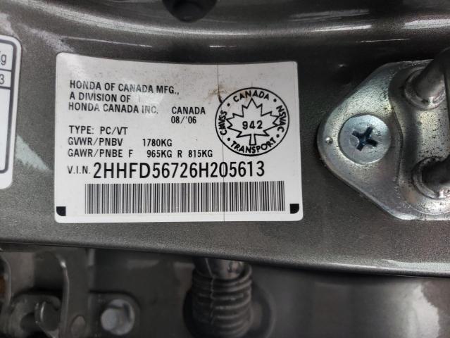 2HHFD56726H205613 - 2006 ACURA CSX PREMIUM GRAY photo 12