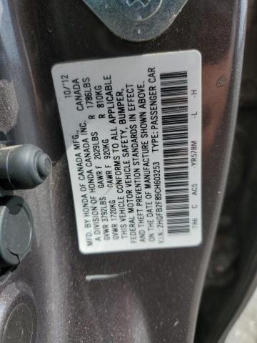 2HGFB2F89CH603253 - 2012 HONDA CIVIC EX GRAY photo 12