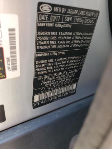 SALWV2FE7HA147568 - 2017 LAND ROVER RANGE ROVE AUTOBIOGRAPHY SILVER photo 12