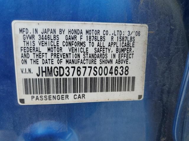 JHMGD37677S004638 - 2007 HONDA FIT S 蓝色 照片 12