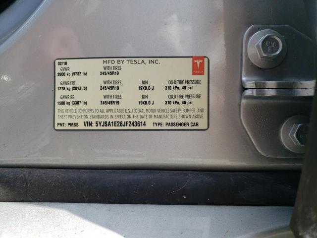5YJSA1E28JF243614 - 2018 TESLA MODEL S Gümüş foto 12