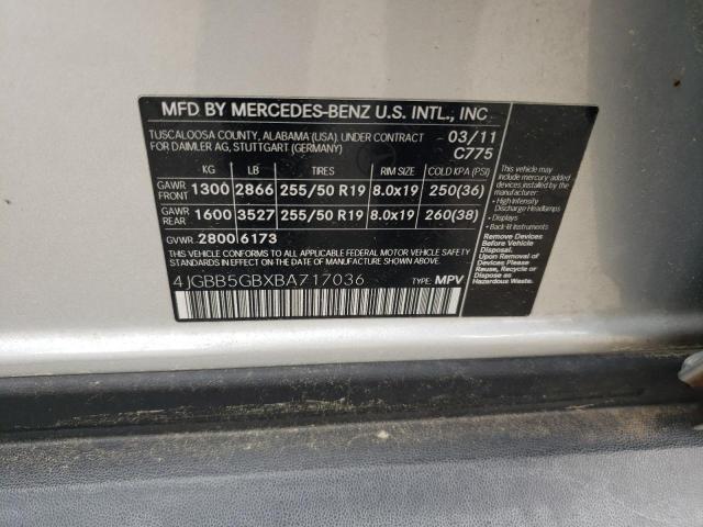 4JGBB5GBXBA717036 - 2011 MERCEDES-BENZ ML 350 银色 照片 13