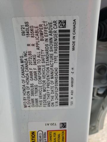 2HGFE2F55NH534240 - 2022 HONDA CIVIC SPORT თეთრი ფოტო 12