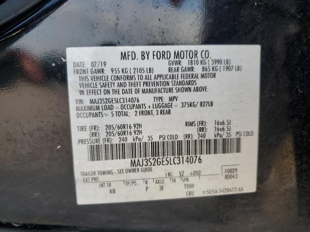 MAJ3S2GE5LC314076 - 2020 FORD ECOSPORT SE შავი ფოტო 13