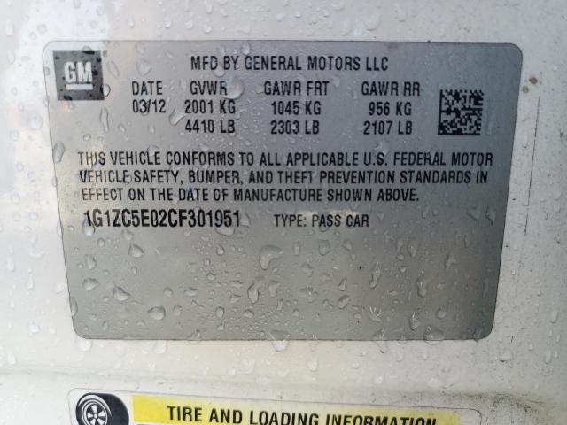 1G1ZC5E02CF301951 - 2012 CHEVROLET MALIBU 1LT CREAM photo 12