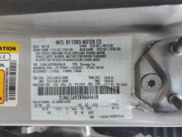 3LN6L5A92KR604658 - 2019 LINCOLN MKZ SILVER photo 12