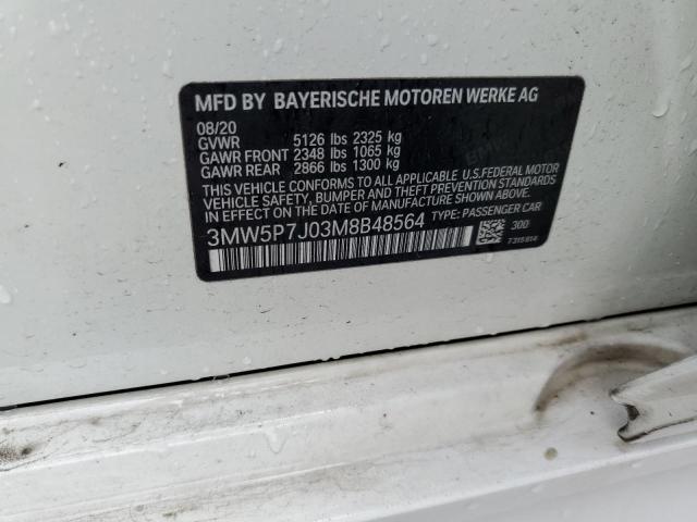 3MW5P7J03M8B48564 - 2021 BMW 330E WHITE photo 12