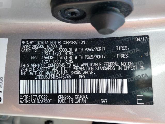 JTEBU5JR4H5445746 - 2017 TOYOTA 4RUNNER SR5/SR5 PREMIUM 银色 照片 12