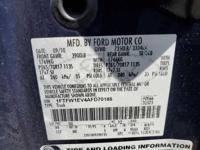 1FTFW1EV4AFD70188 - 2010 FORD F150 SUPERCREW BLUE photo 12