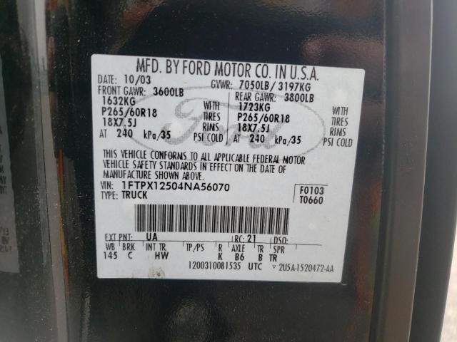 1FTPX12504NA56070 - 2004 FORD F150 BLACK photo 12