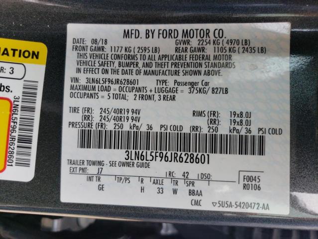 3LN6L5F96JR628601 - 2018 LINCOLN MKZ RESERVE ნაცრისფერი ფოტო 12