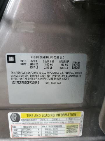 1G1ZC5E07CF332984 - 2012 CHEVROLET MALIBU 1LT თაფლისფერი ფოტო 12