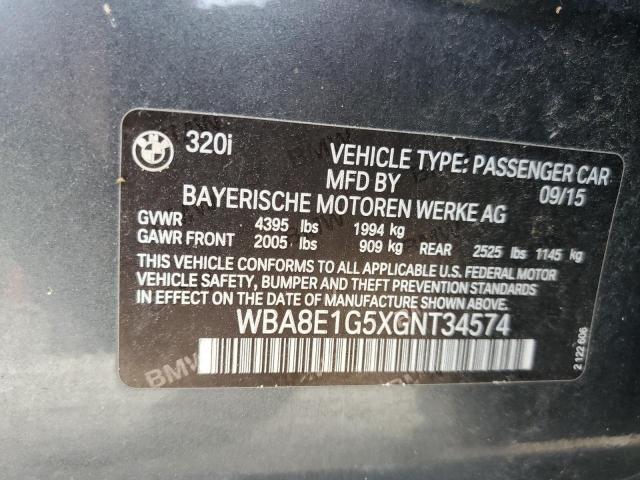 WBA8E1G5XGNT34574 - 2016 BMW 320 I GRAY photo 12