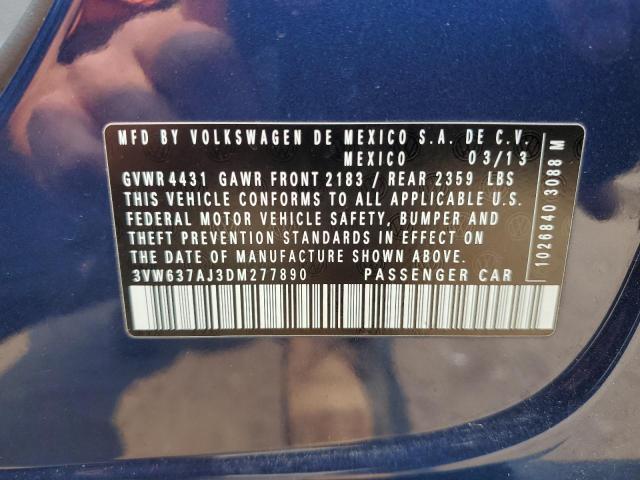 3VW637AJ3DM277890 - 2013 VOLKSWAGEN JETTA HYBRID BLUE photo 12