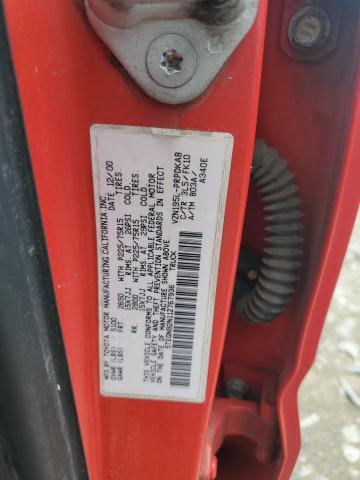 5TEGN92N11Z767936 - 2001 TOYOTA TACOMA DOUBLE CAB PRERUNNER RED photo 12