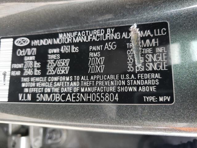 5NMJBCAE3NH055804 - 2022 HYUNDAI TUCSON SEL GRAY photo 12