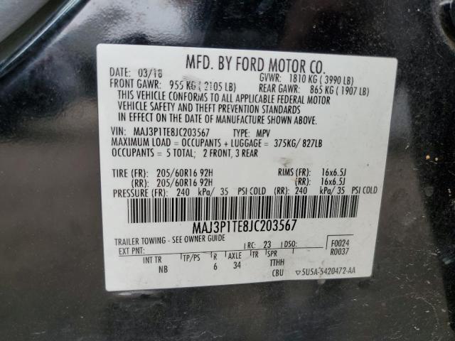 MAJ3P1TE8JC203567 - 2018 FORD ECOSPORT SE შავი ფოტო 13