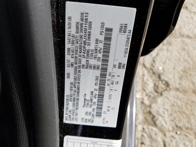 3FADP4BJXHM110613 - 2017 FORD FIESTA SE BLACK photo 10