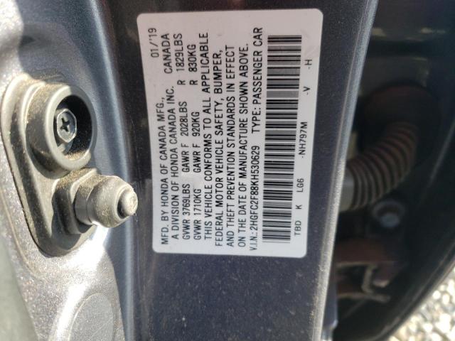 2HGFC2F88KH530629 - 2019 HONDA CIVIC SPORT 灰色 照片 12