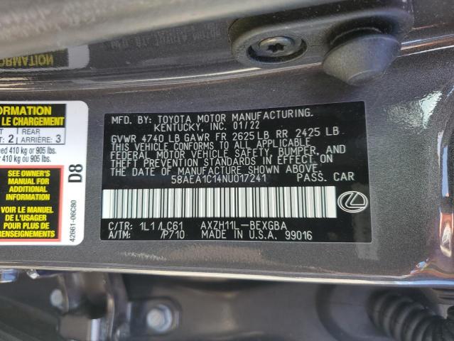 58AEA1C14NU017241 - 2022 LEXUS ES 300H BASE GRAY photo 12