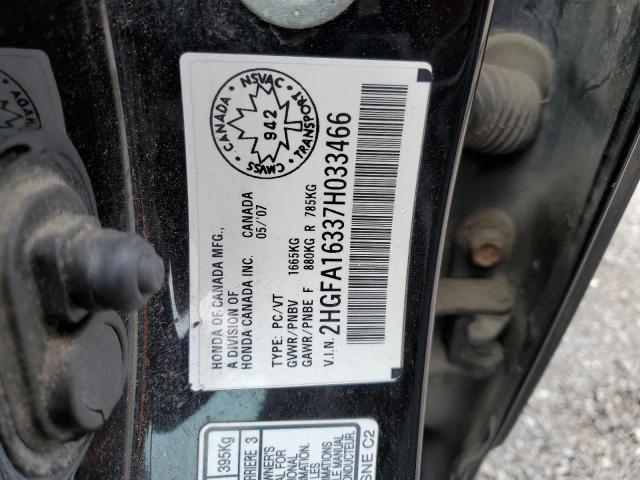 2HGFA16337H033466 - 2007 HONDA CIVIC DX BLACK photo 12