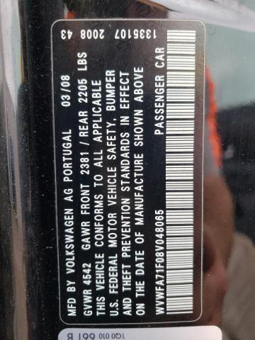WVWFA71F08V048065 - 2008 VOLKSWAGEN EOS LUX 黑色 照片 12