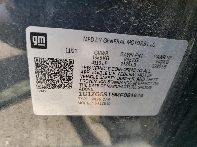 1G1ZG5ST5MF084674 - 2021 CHEVROLET MALIBU RS BLACK photo 12