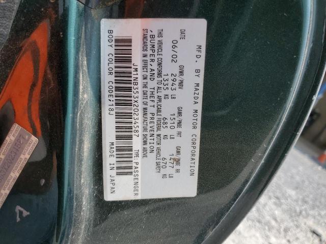 JM1NB353X20234587 - 2002 MAZDA MX-5 MIATA BASE GREEN photo 13