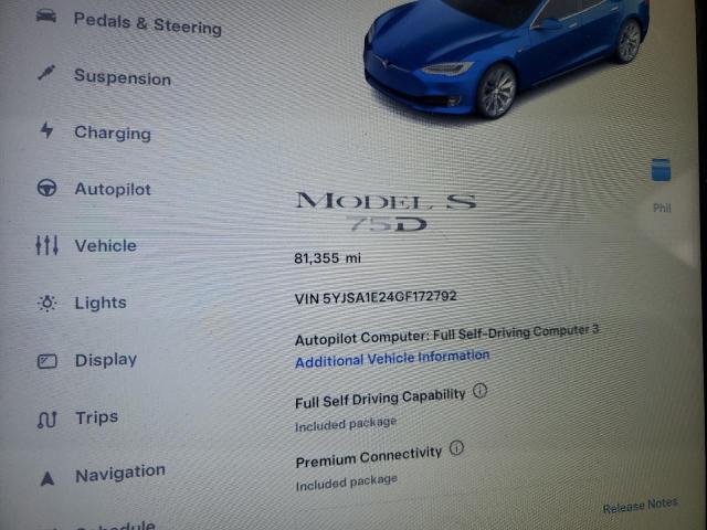 5YJSA1E24GF172792 - 2016 TESLA MODEL S BLUE photo 9