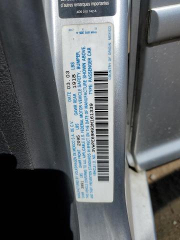 3VWPE69M93M161339 - 2003 VOLKSWAGEN JETTA WOLFSBURG 银色 照片 12