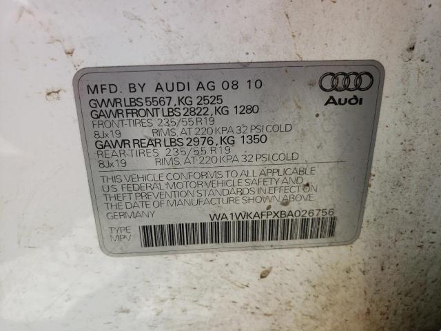 WA1WKAFPXBA026756 - 2011 AUDI Q5 PRESTIGE WHITE photo 10