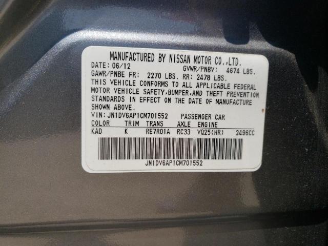 JN1DV6AP1CM701552 - 2012 INFINITI G25 BASE SILVER photo 12