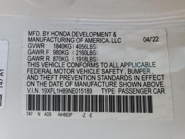 19XFL1H89NE015189 - 2022 HONDA CIVIC SPORT TOURING Ақ фото 12