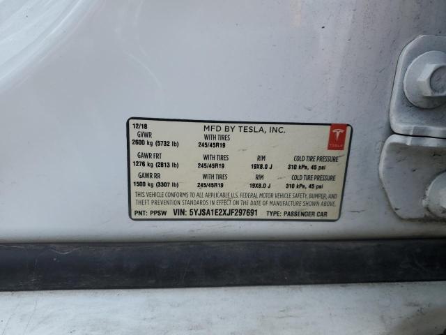 5YJSA1E2XJF297691 - 2018 TESLA MODEL S თეთრი ფოტო 12