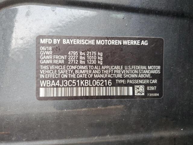 WBA4J3C51KBL06216 - 2019 BMW 430XI GRAN COUPE 石墨色 照片 12