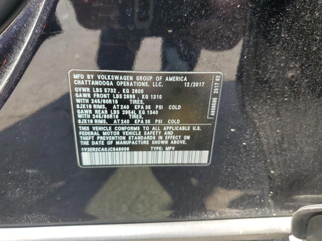1V2ER2CA0JC548008 - 2018 VOLKSWAGEN ATLAS SEL BLACK photo 13
