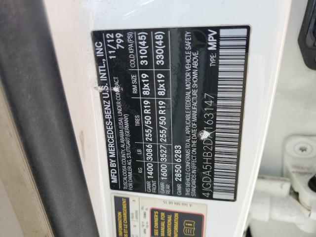 4JGDA5HB2DA163147 - 2013 MERCEDES-BENZ ML 350 4MATIC WHITE photo 13