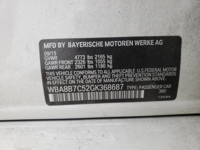 WBA8B7C52GK368687 - 2016 BMW 340I XI WHITE photo 12