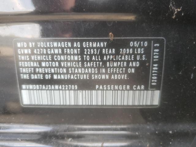 WVWDB7AJ3AW422709 - 2010 VOLKSWAGEN GOLF BLACK photo 12