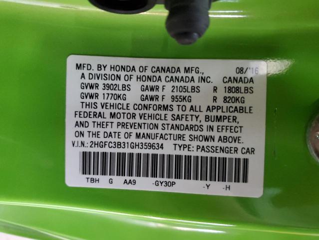 2HGFC3B31GH359634 - 2016 HONDA CIVIC EX GREEN photo 12